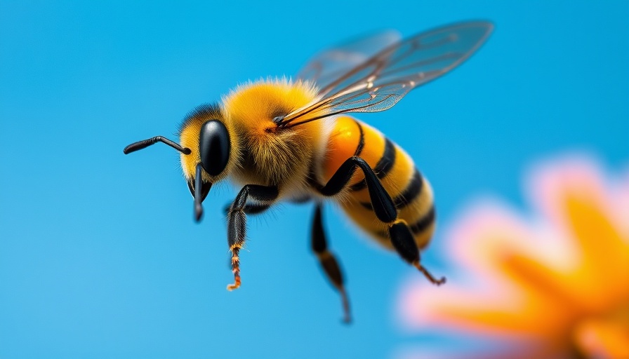 Close-up of a vibrant bee flying under natural sunlight.