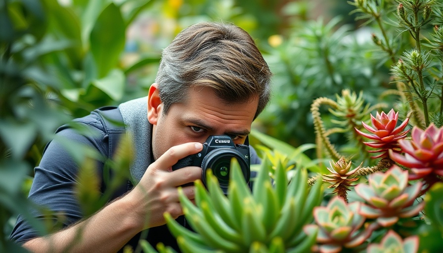 Photographer documenting garden scenes, illustrating gardening burnout.