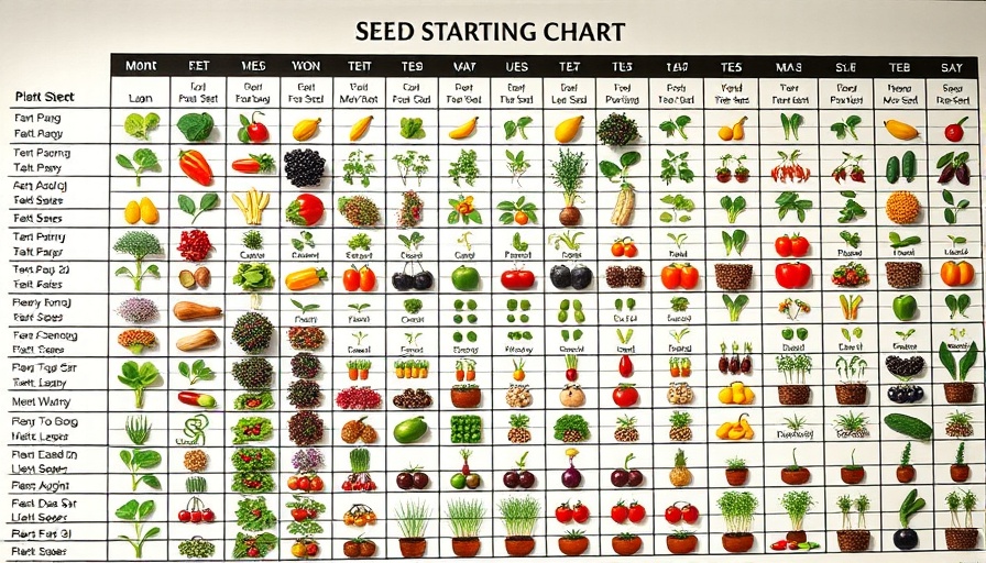 Colorful gardening seed chart showing planting schedules.