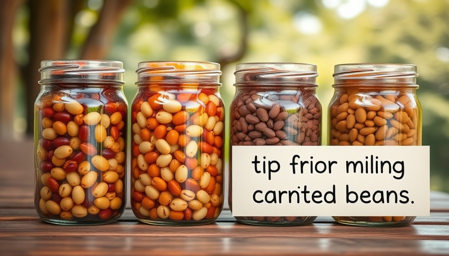 Four glass jars showing tips for canning dried beans outdoors.