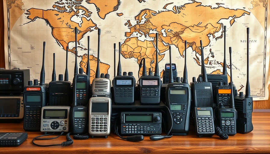 Ham vs. CB Radios Differences: Assorted communication radios on desk.