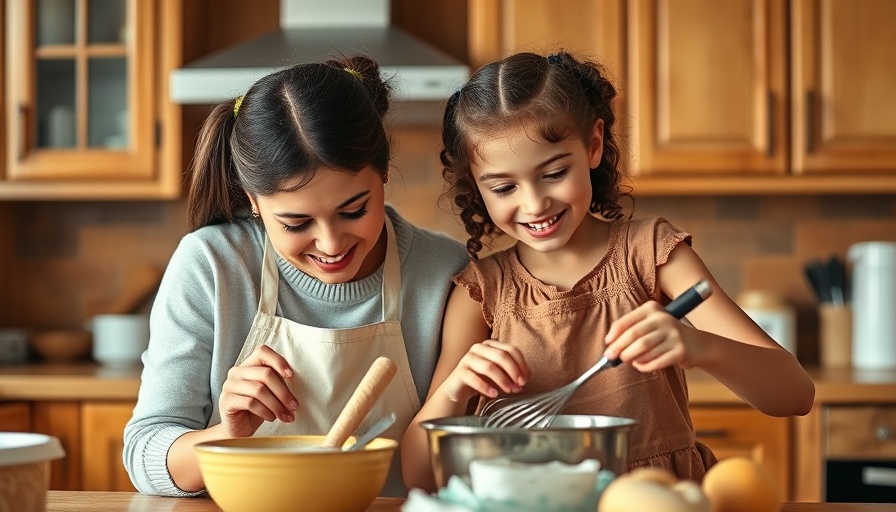 Mother and daughter baking in kitchen, creating a heartfelt moment.