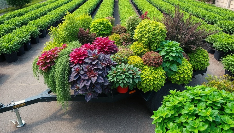 Intergenerational gardening: trailer with assorted plants in driveway.