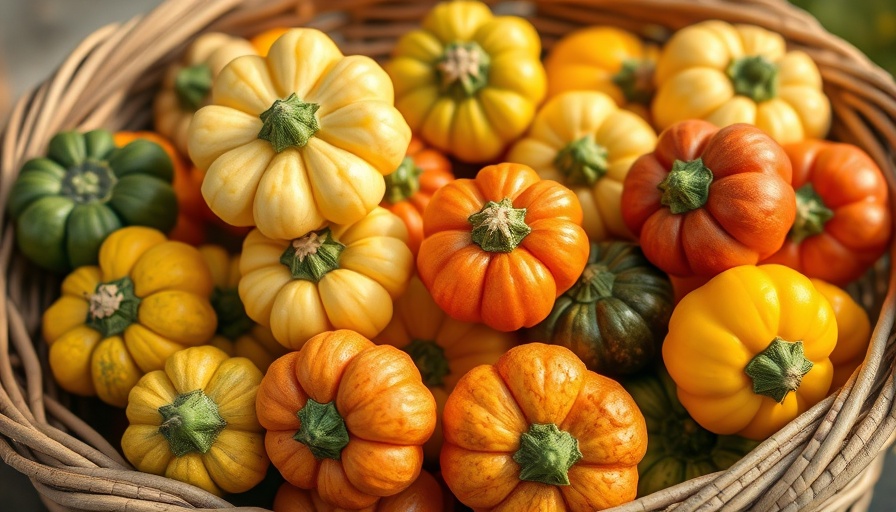 Vibrant patty pan squash varieties in a rustic basket