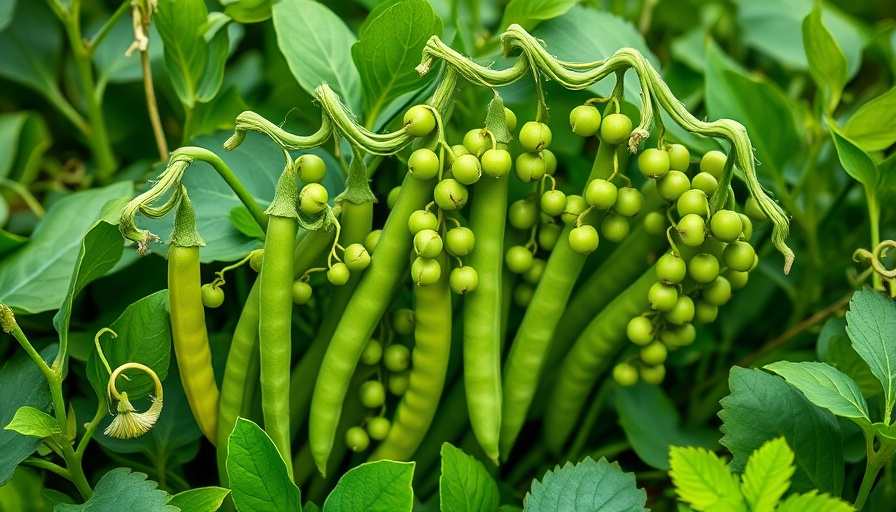 Lush garden pea plants with pods, ready for harvest.