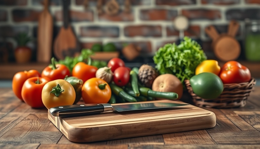 Rustic kitchen tricks setup with fresh produce