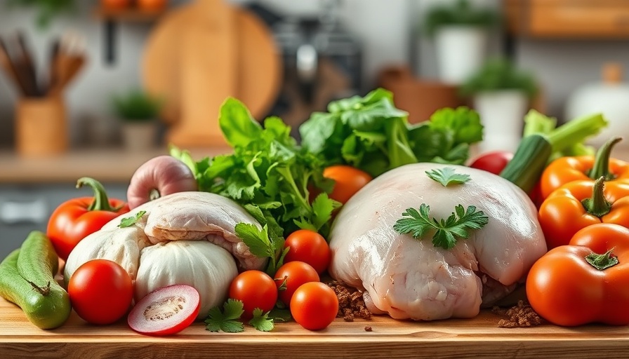 Close-up of raw chicken and vegetables highlighting food contamination risks.