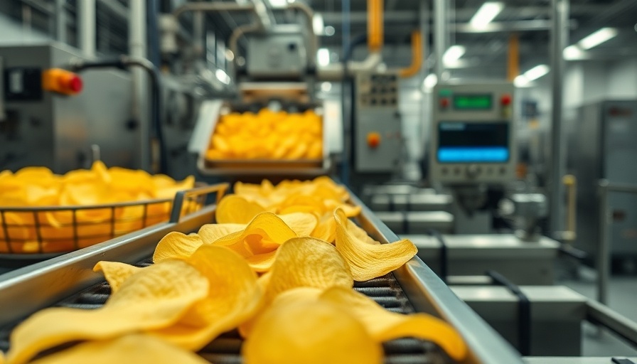 Potato chips on conveyor in food processing plant, illustrating food sector asset managers challenges.