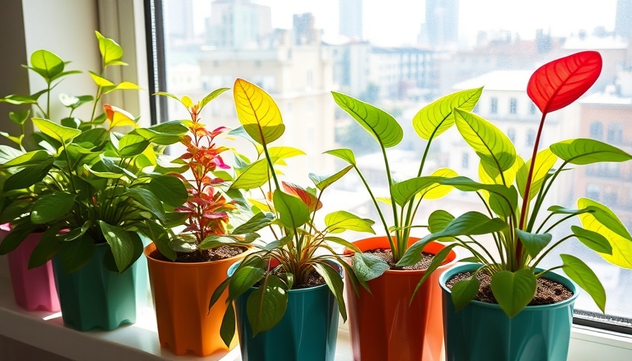 Indoor plants thriving in colorful pots by a bright window.