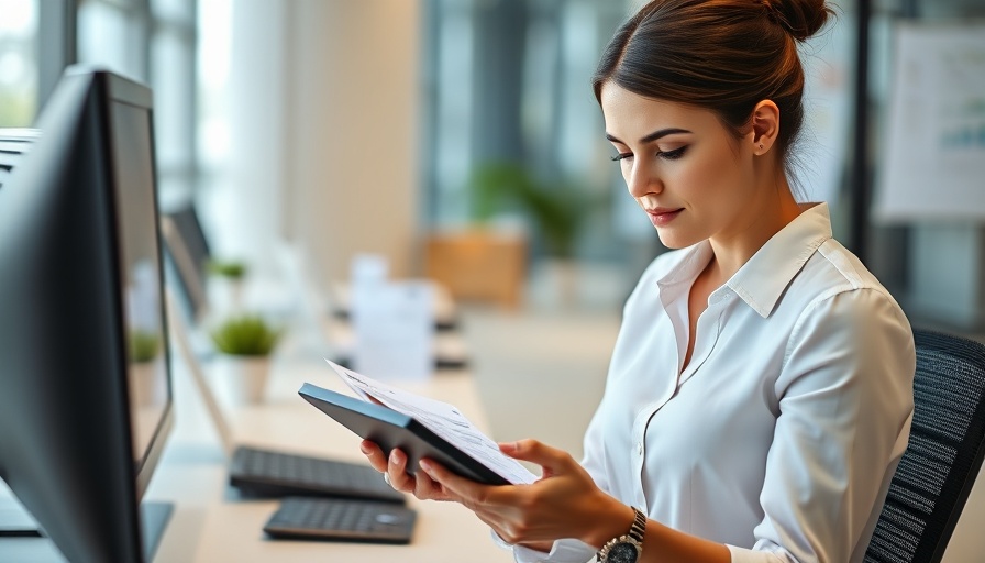 Business professional reviewing invoice payment terms on a tablet.