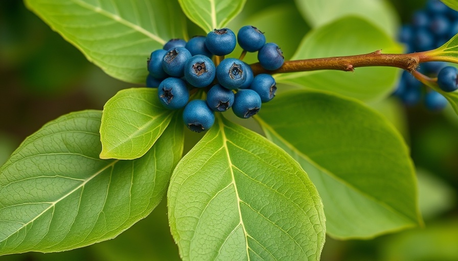 Growing silky dogwood with blue berries and green leaves.