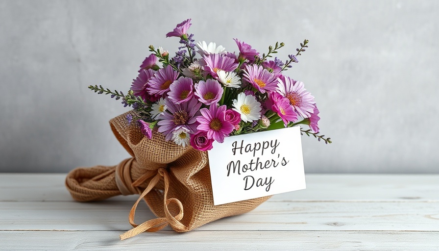 Sustainable gifts for Mother’s Day: rustic flower bouquet with card.