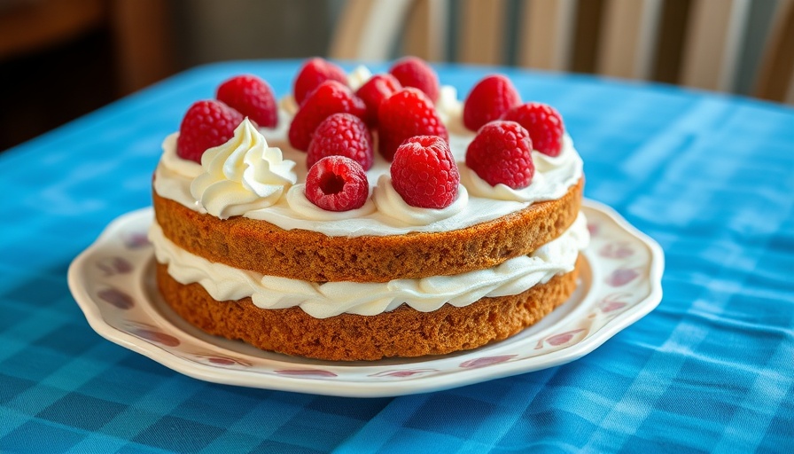 State Fair of Texas Recipes: Raspberry Cream Cake on blue table.