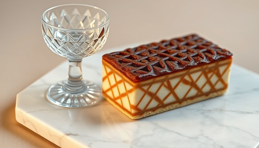 Café Dior Dallas Experience: Elegant dessert with lattice topping beside a crystal glass.