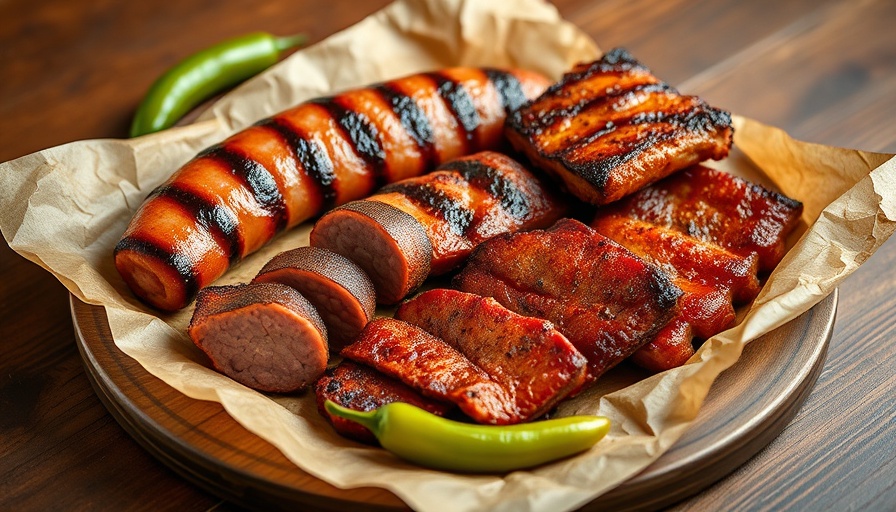 Central Texas Barbecue in Dallas showcasing sausage and ribs.
