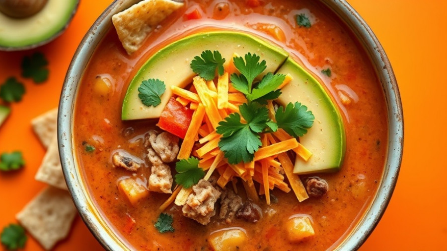 Delicious turkey taco soup with fresh toppings.
