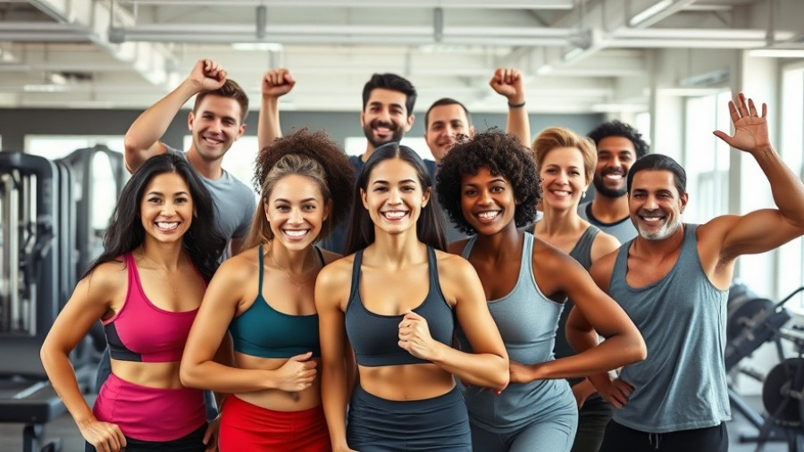 Diverse group posing in a gym, demonstrating fitness strategies.
