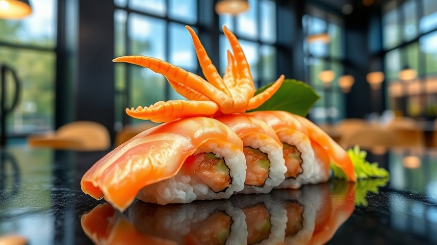 Thanksgiving Omakase Experience at Kyo Sushi showcases an exquisite sushi piece with uni and crab.