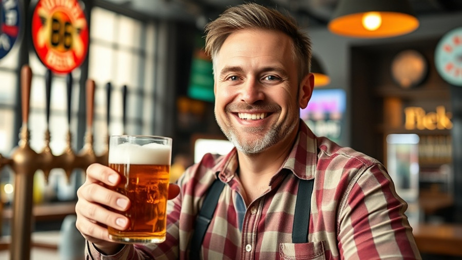 Friendly man at bar enjoying Gears & Beers event in DFW.