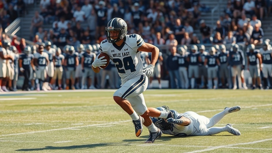 Wylie East football player evading tackles during comeback victory.