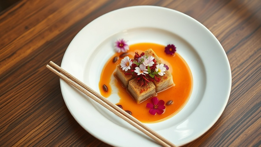 Dallas Omakase Dining: gourmet dish with flowers on a white plate.