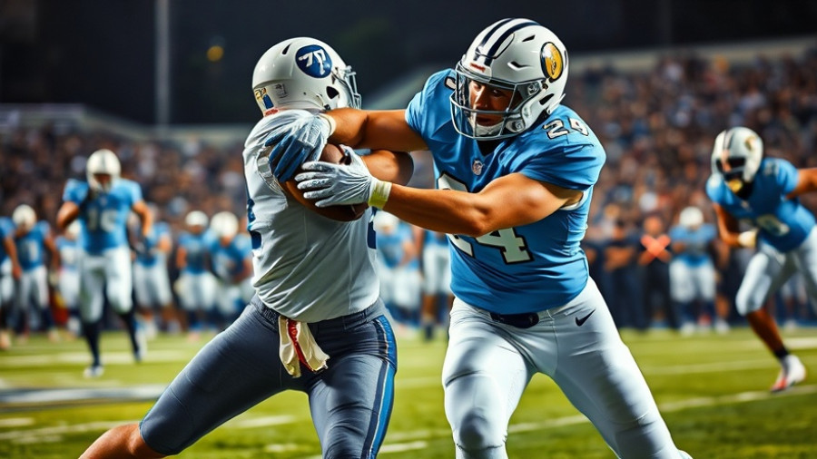 Dallas Mountaineers Old Shoe Game intense action with stiff-arm move.