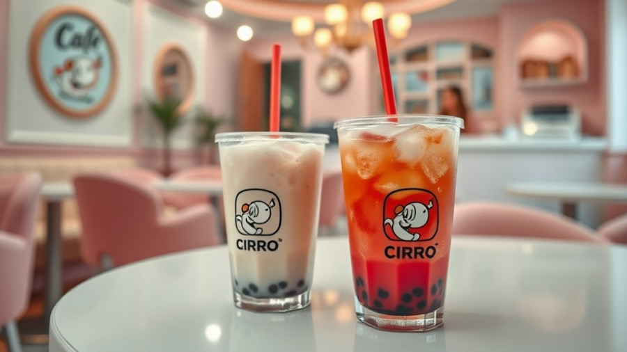 Café Ciro Pleasant Grove Coffee Shop with two branded iced drinks in pastel café.