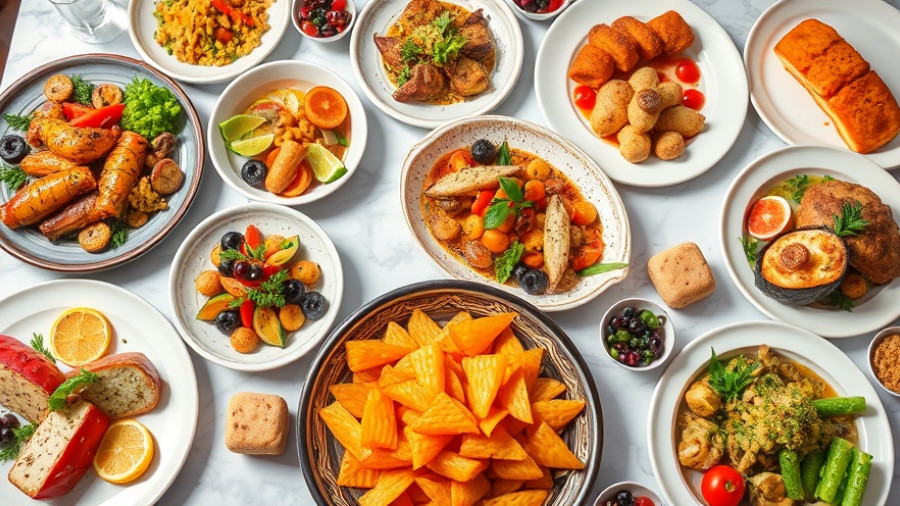 Dallas Michelin Guide Predictions: Gourmet food spread on marble table.