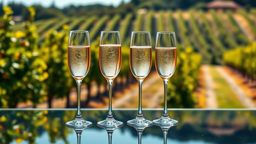 Elegant champagne flutes in a vineyard showcasing sparkling wines.