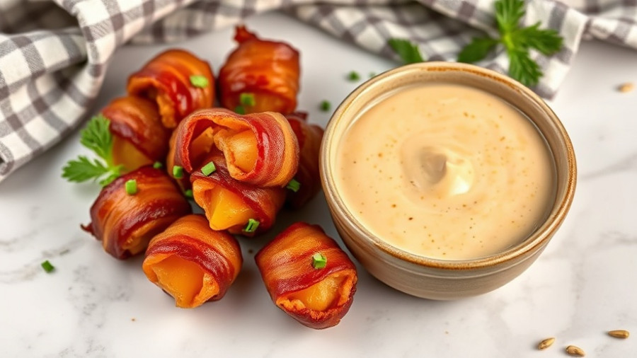 Bacon-Wrapped Apricot Zingers with chive garnish on a plate.