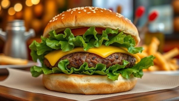 Sky Rocket Burger Dallas juicy burger with cheese and lettuce.