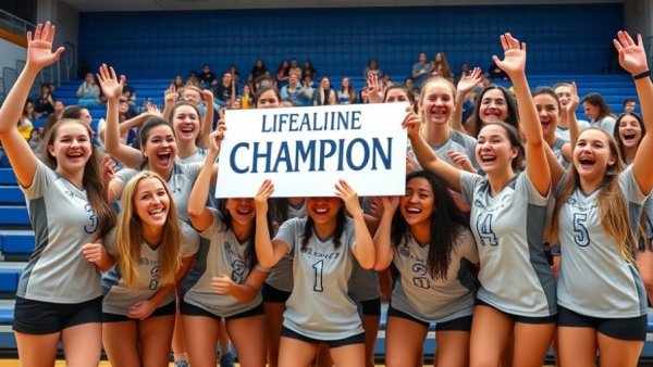 Wylie Prep volleyball team celebrates regional championship in gym.