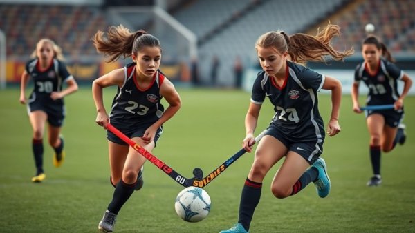 Lake-Lehman Field Hockey players in action on field.