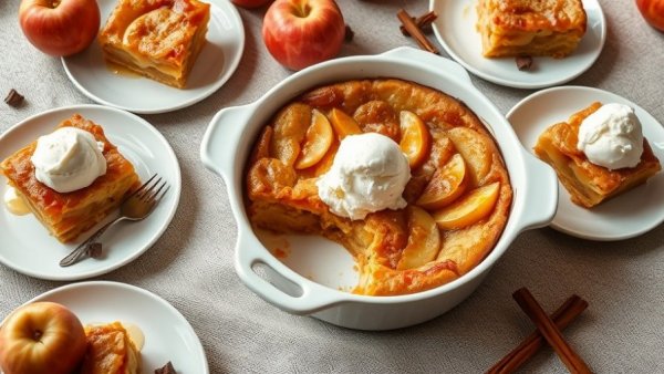 Easy Apple Dump Cake with ice cream served on plates in a cozy setting.