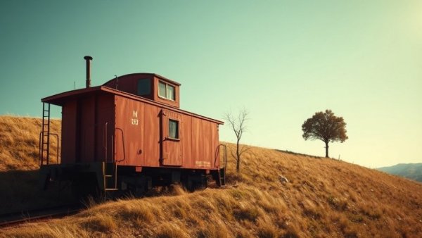 Rustic painting of old red caboose illustrating the disappearance of the caboose.