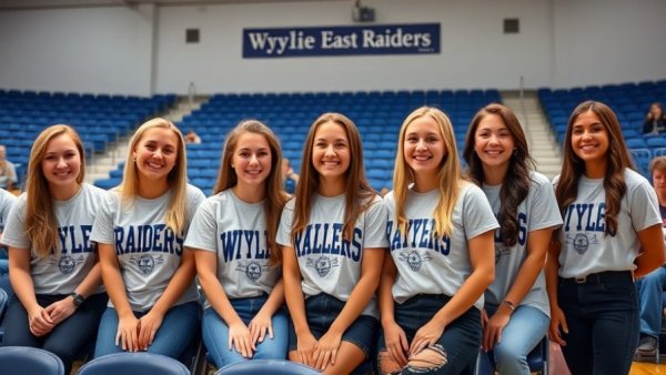 Wylie East athletes sign with colleges, smiling group in gymnasium.