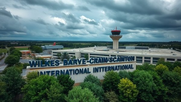 Wilkes-Barre/Scranton International Airport sign with control tower view.