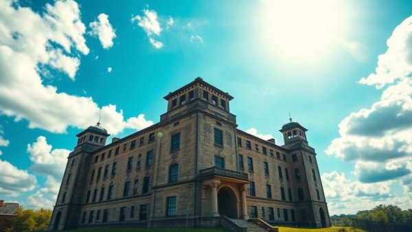 Luzerne County prison exterior highlighting architecture against blue sky.