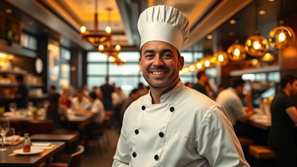 Chef at Georgie Restaurant with elegant interior design