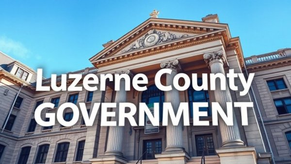 Luzerne County government building with text overlay.