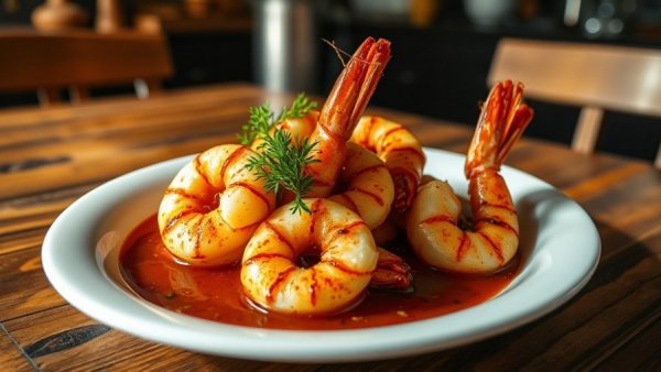 Gambas al Whiskey recipe with shrimp in herb sauce.