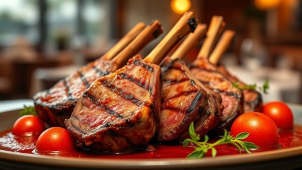 Elegant lamb chop dish at Toulouse Café & Bar holiday dining.