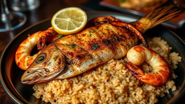 Charlie's Creole Kitchen Dallas dish with seasoned fish and shrimp.