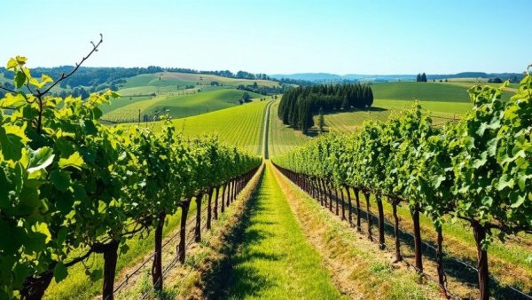 Vineyard in Alentejo showcasing rows of pruned grapevines, perfect scene for modern Alentejo reds for holidays.