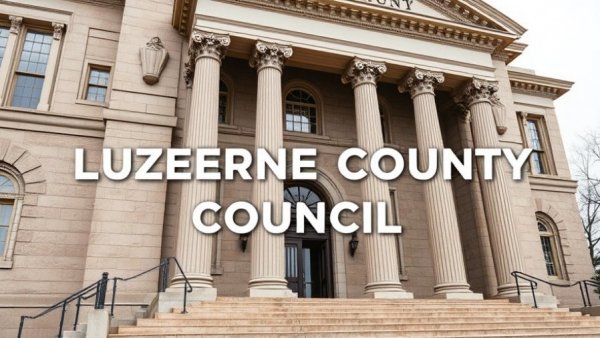 Courthouse facade with 'Luzerne County Council' text, PPL Electric Utilities right-of-way request.