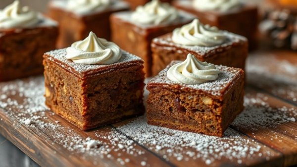 Crave's Classic Holiday Gingerbread squares with cream topping.