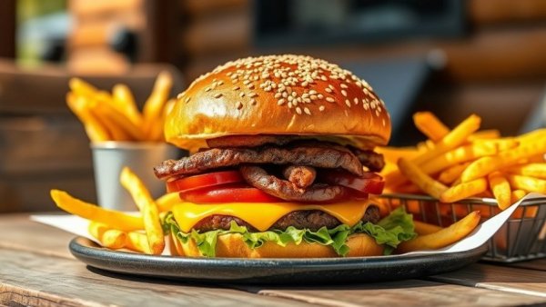 John's Backyard Grill Dallas burger and fries in warm sunlight.