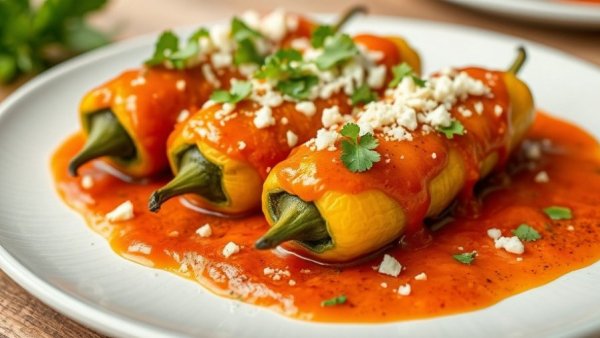 Great Chile Relleno in Dallas, richly presented with tomato sauce and cilantro garnish.