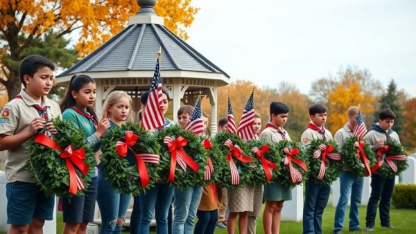 People with wreaths at Wreaths Across America Wylie Cemetery.