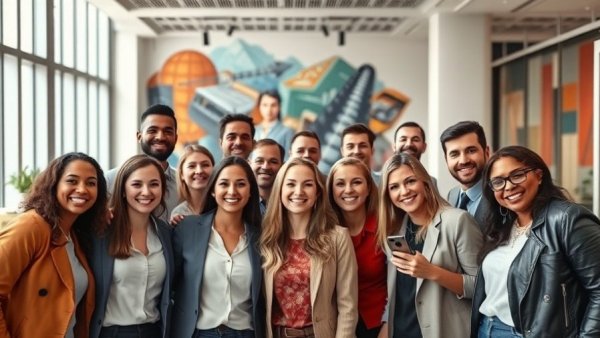 West Dallas Community Court Anniversary celebration with diverse group smiling indoors.